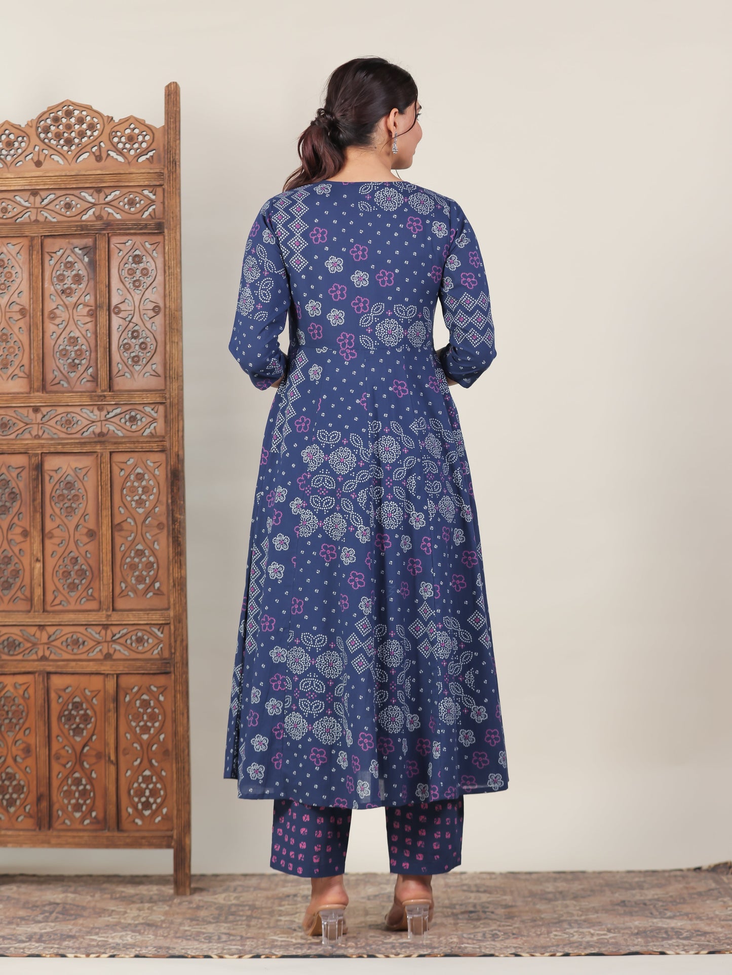 Soft Cotton Bandhani Anarkali Blue Kurta