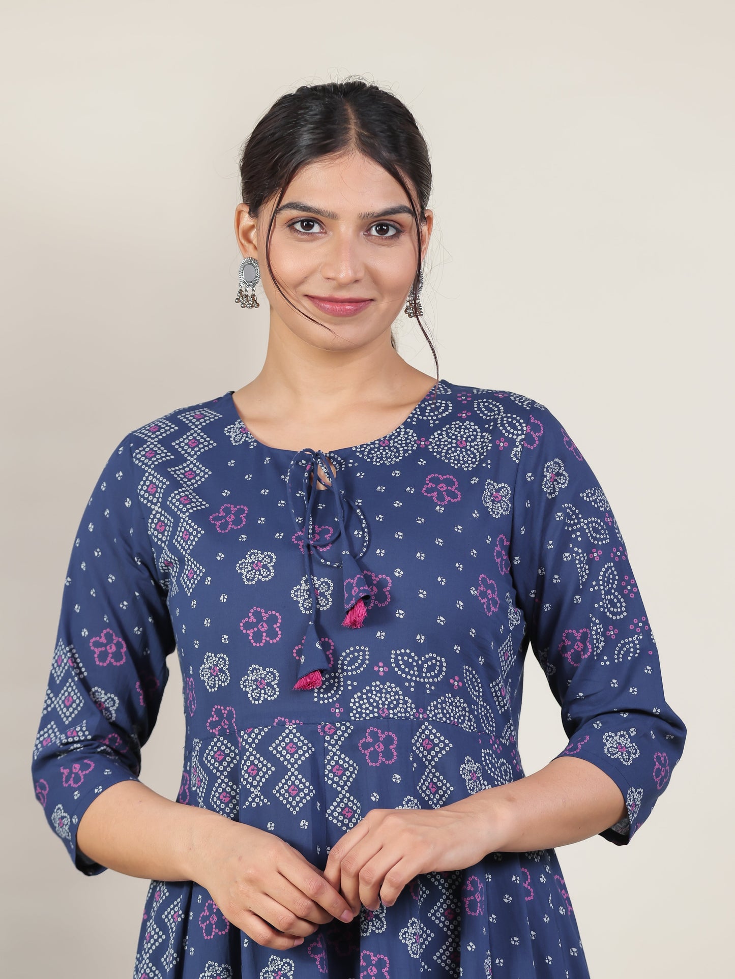 Soft Cotton Bandhani Anarkali Blue Kurta