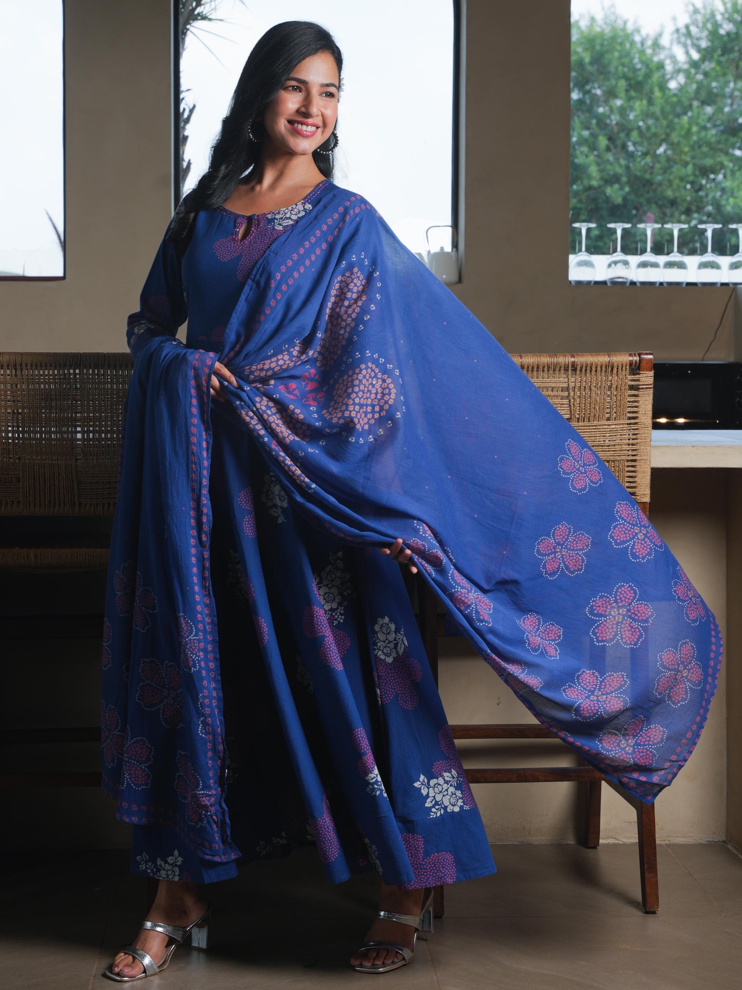 Cotton Voile Bandhani Blue Dupatta