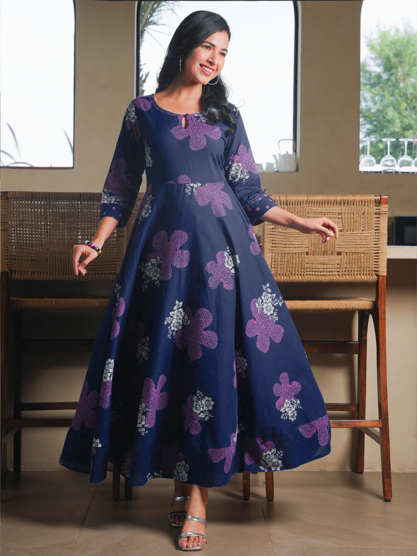Soft Cotton Bandhani Anarkali Blue Kurta