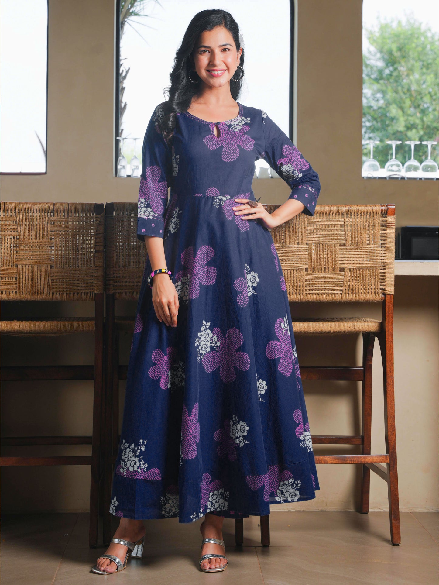 Soft Cotton Bandhani Anarkali Blue Kurta