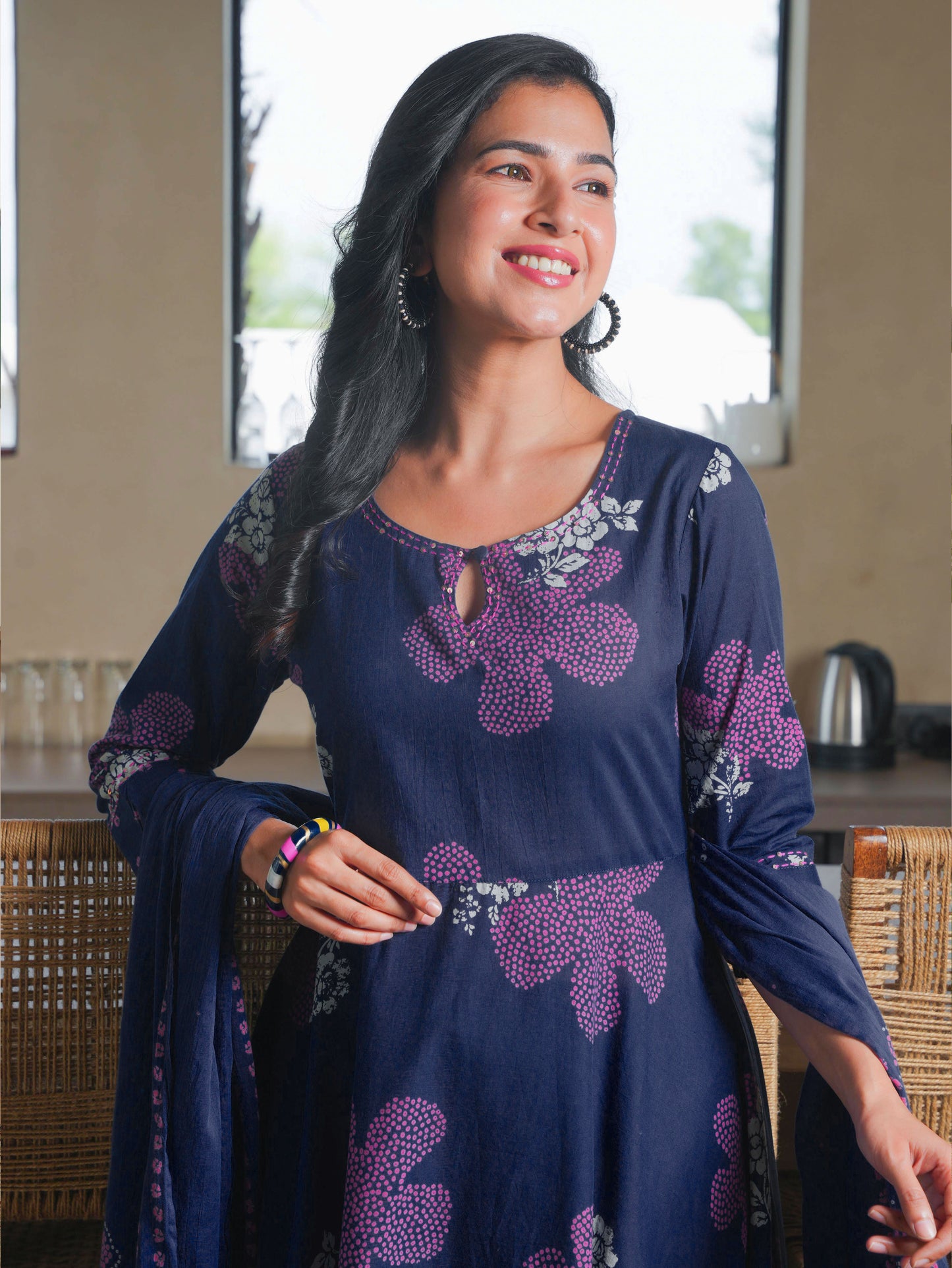 Soft Cotton Bandhani Anarkali Blue Kurta