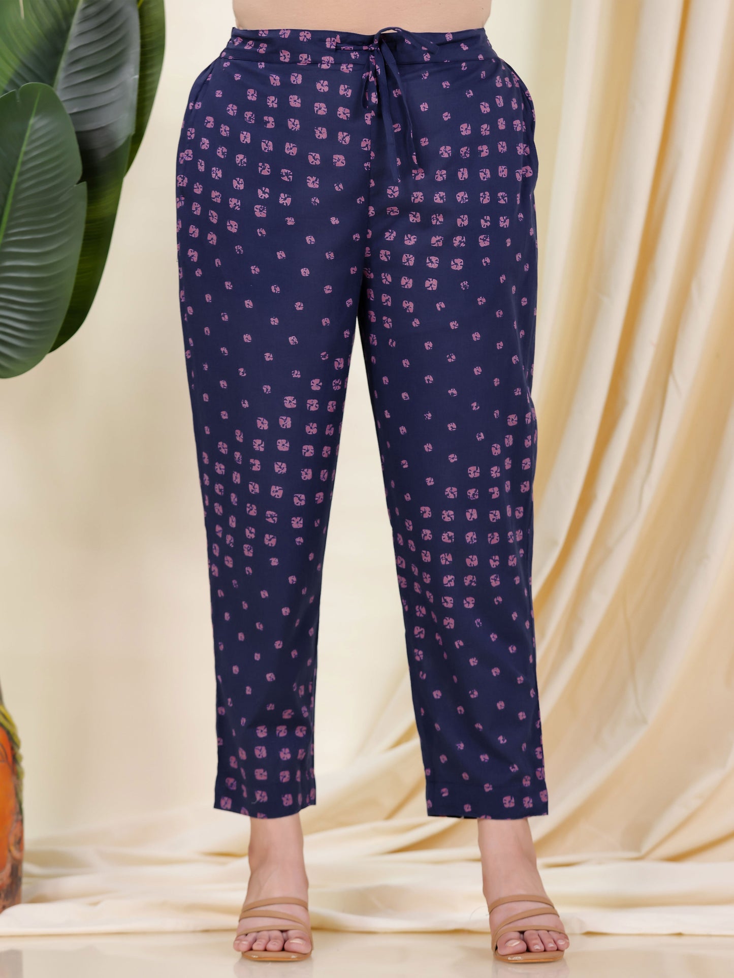 Soft Cotton Bandhani Blue Tapered Trousers