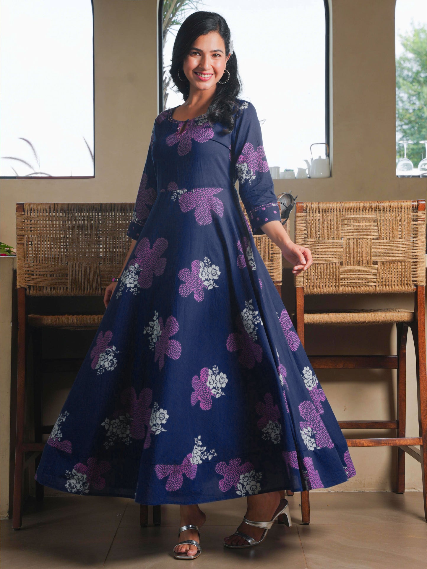 Soft Cotton Bandhani Anarkali Blue Kurta