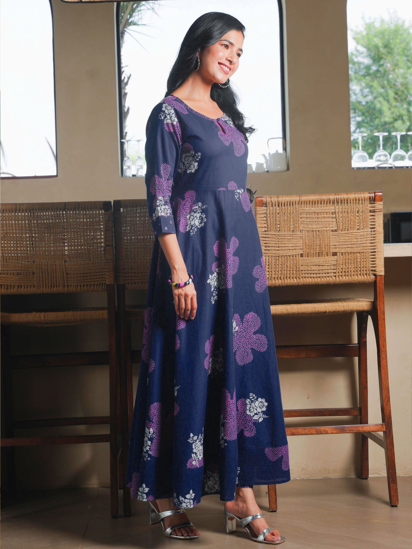 Soft Cotton Bandhani Anarkali Blue Kurta