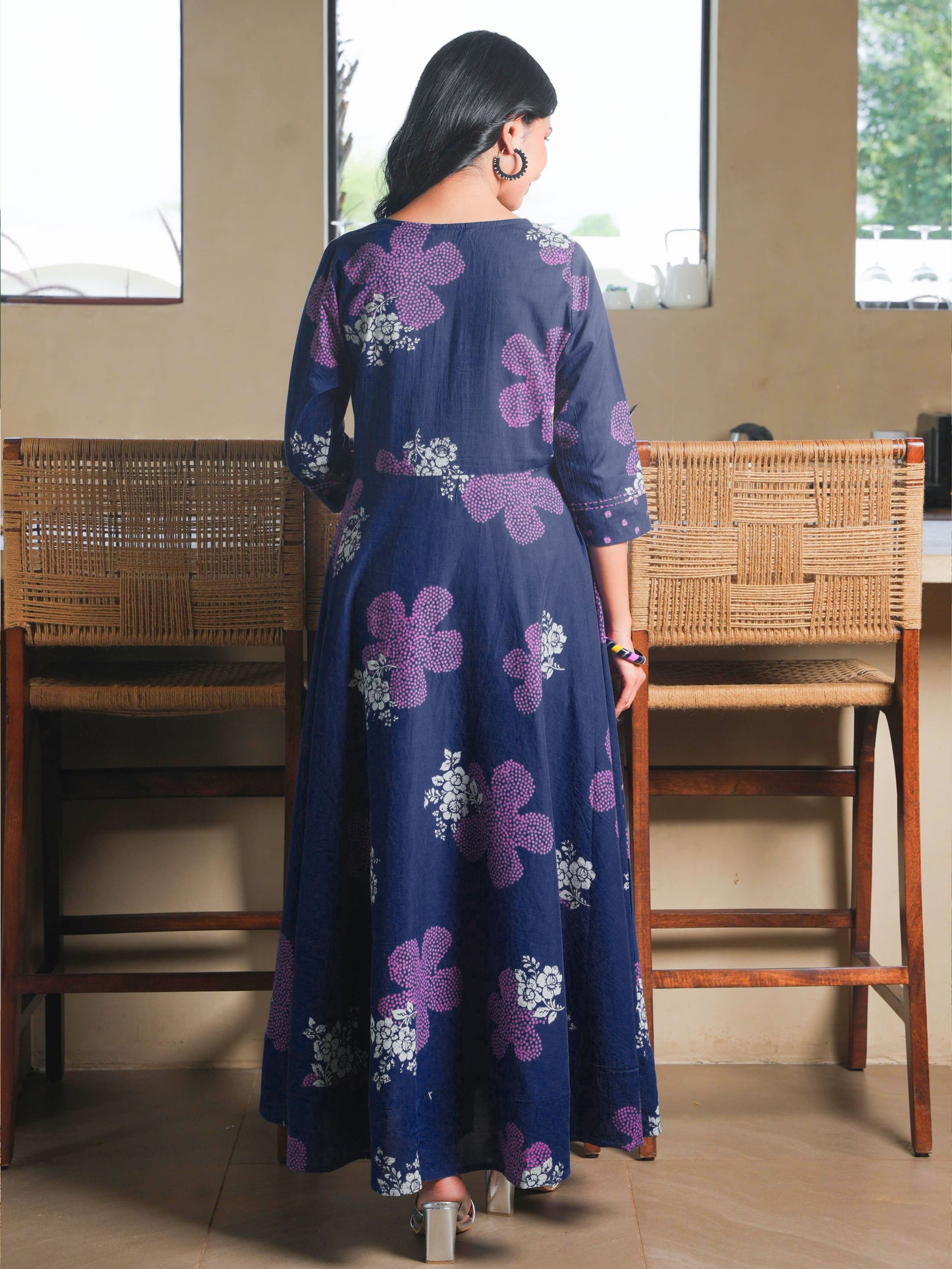 Soft Cotton Bandhani Anarkali Blue Kurta