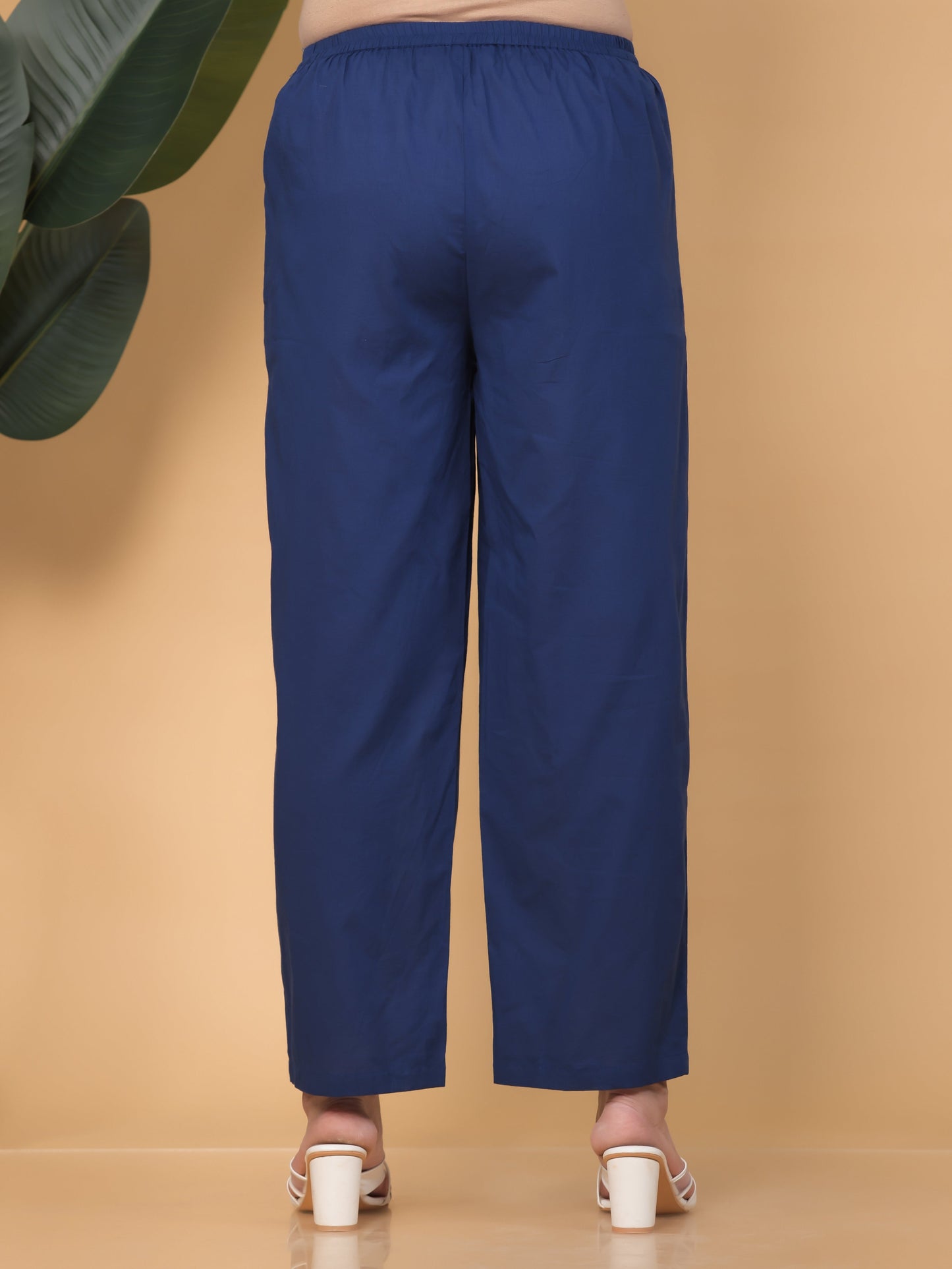 Soft Cotton Solid Blue Trousers Straight Trousers