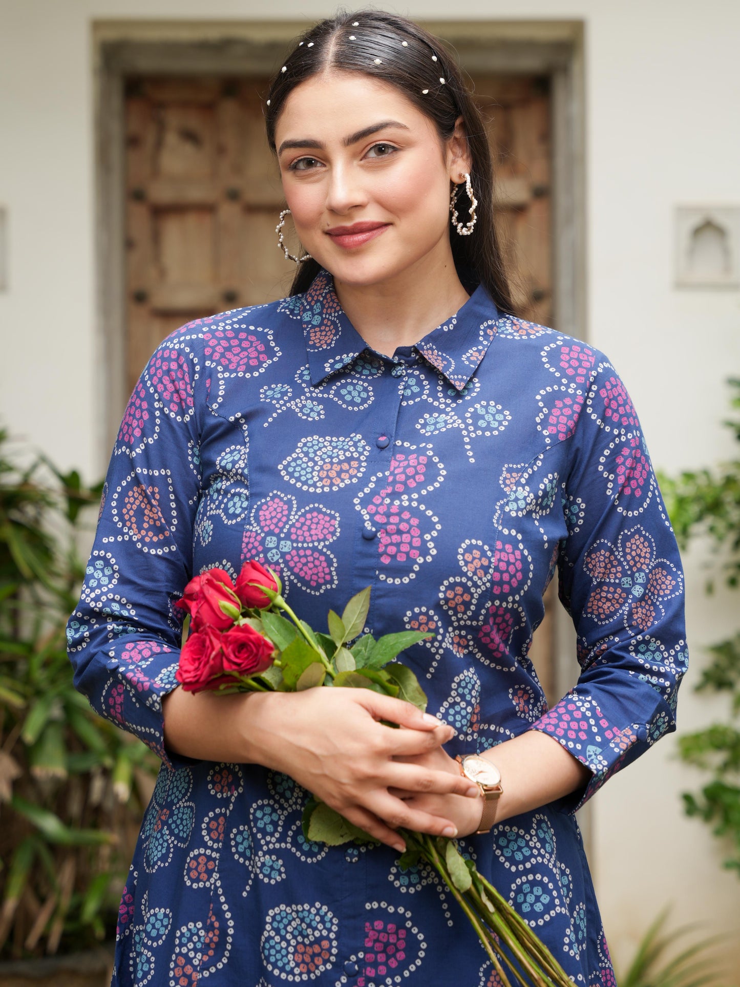Soft Cotton Bandhani High Low Blue Kurta