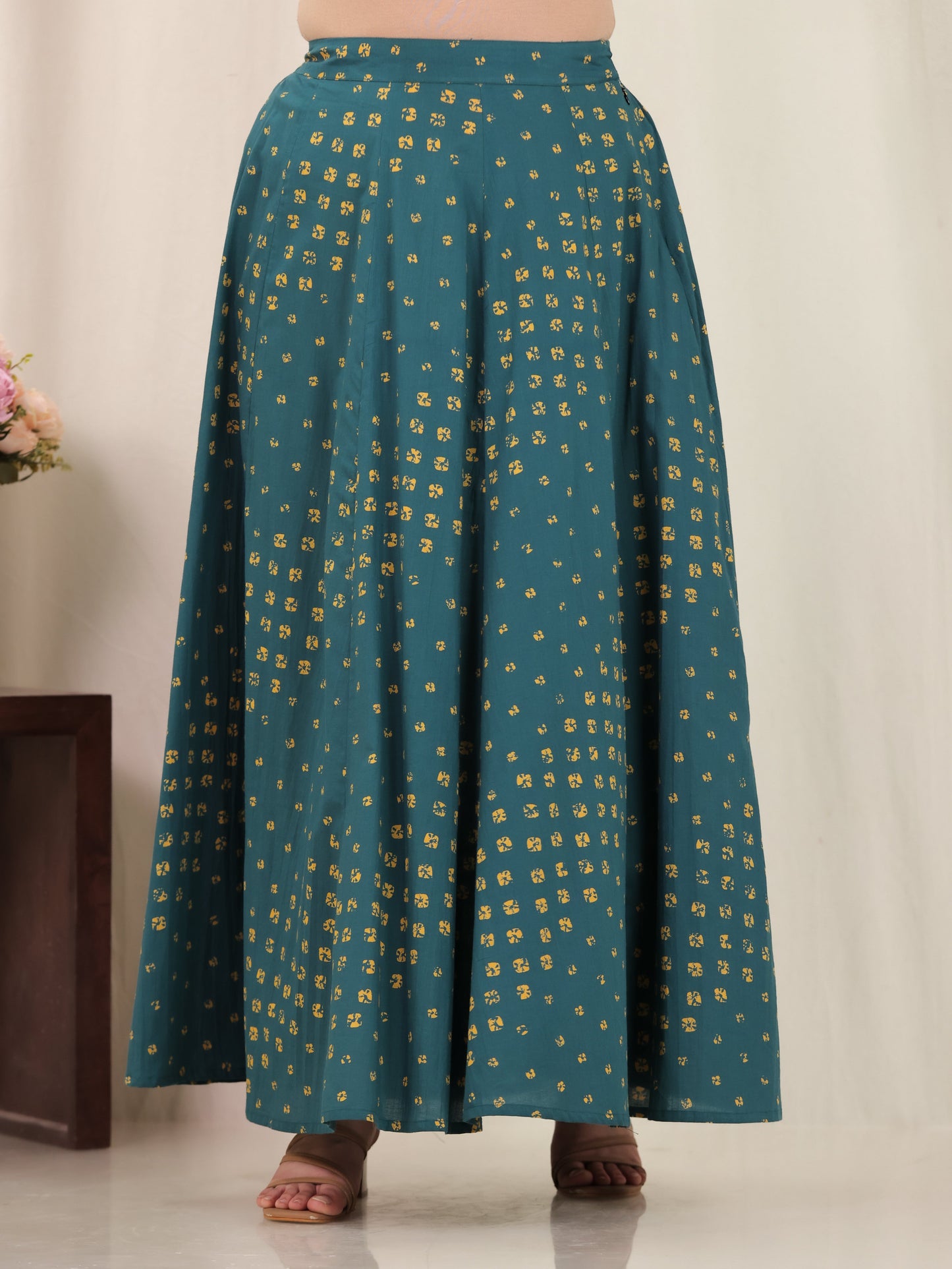 Soft Cotton Bandhani Green Skirt