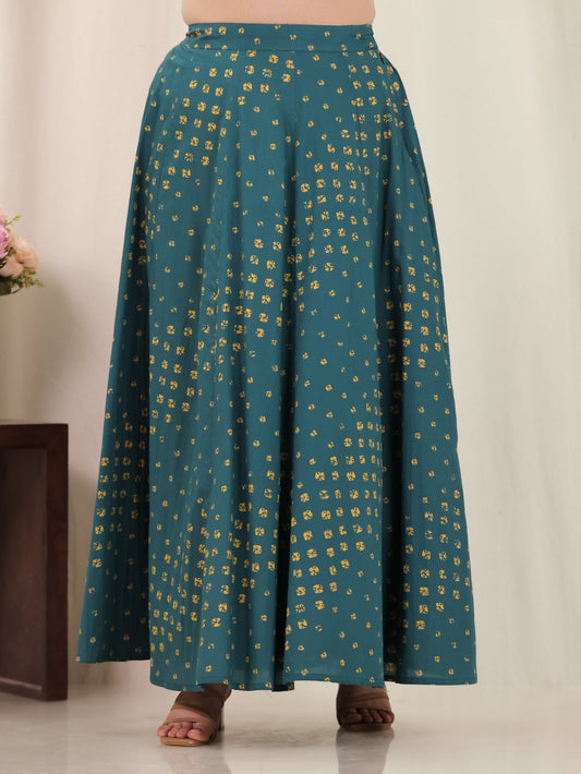 Soft Cotton Bandhani Green Skirt