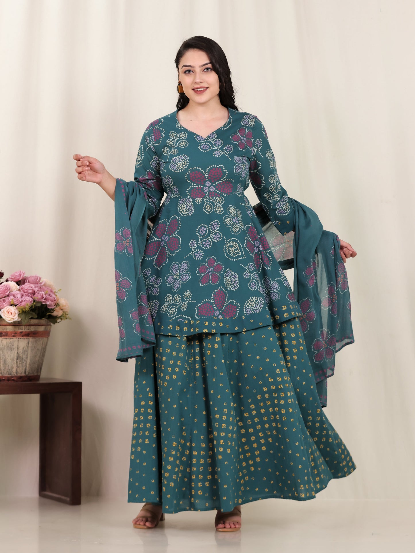 Cotton Voile Bandhani Green Dupatta
