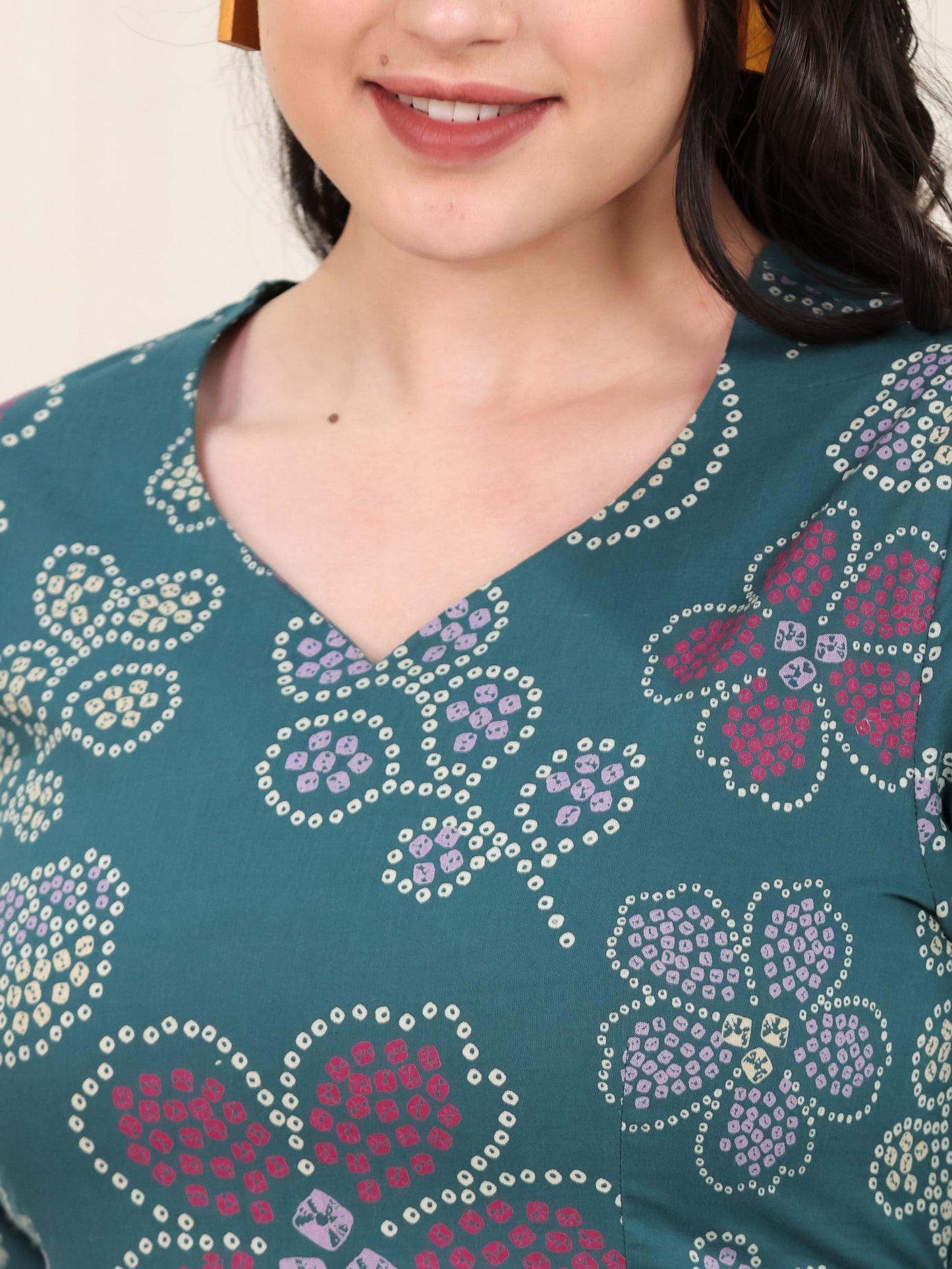 Soft Cotton Bandhani Anarkali Green Kurta