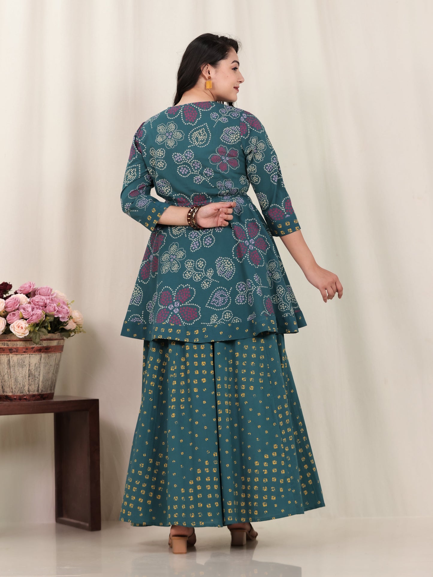 Soft Cotton Bandhani Anarkali Green Kurta