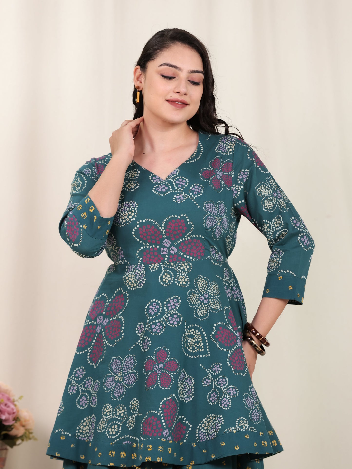 Soft Cotton Bandhani Anarkali Green Kurta