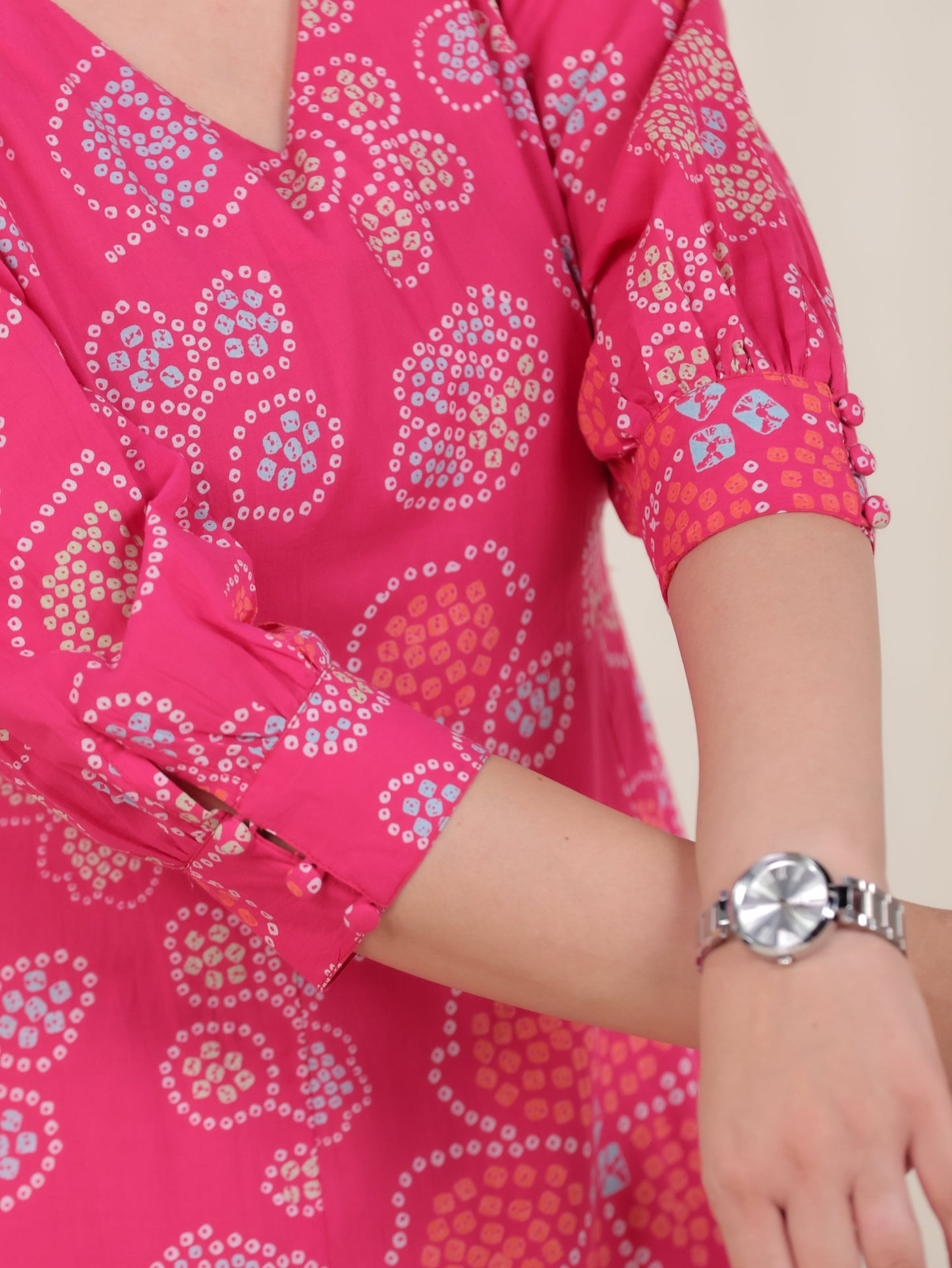 Soft Cotton Bandhani Anarkali Pink Dress