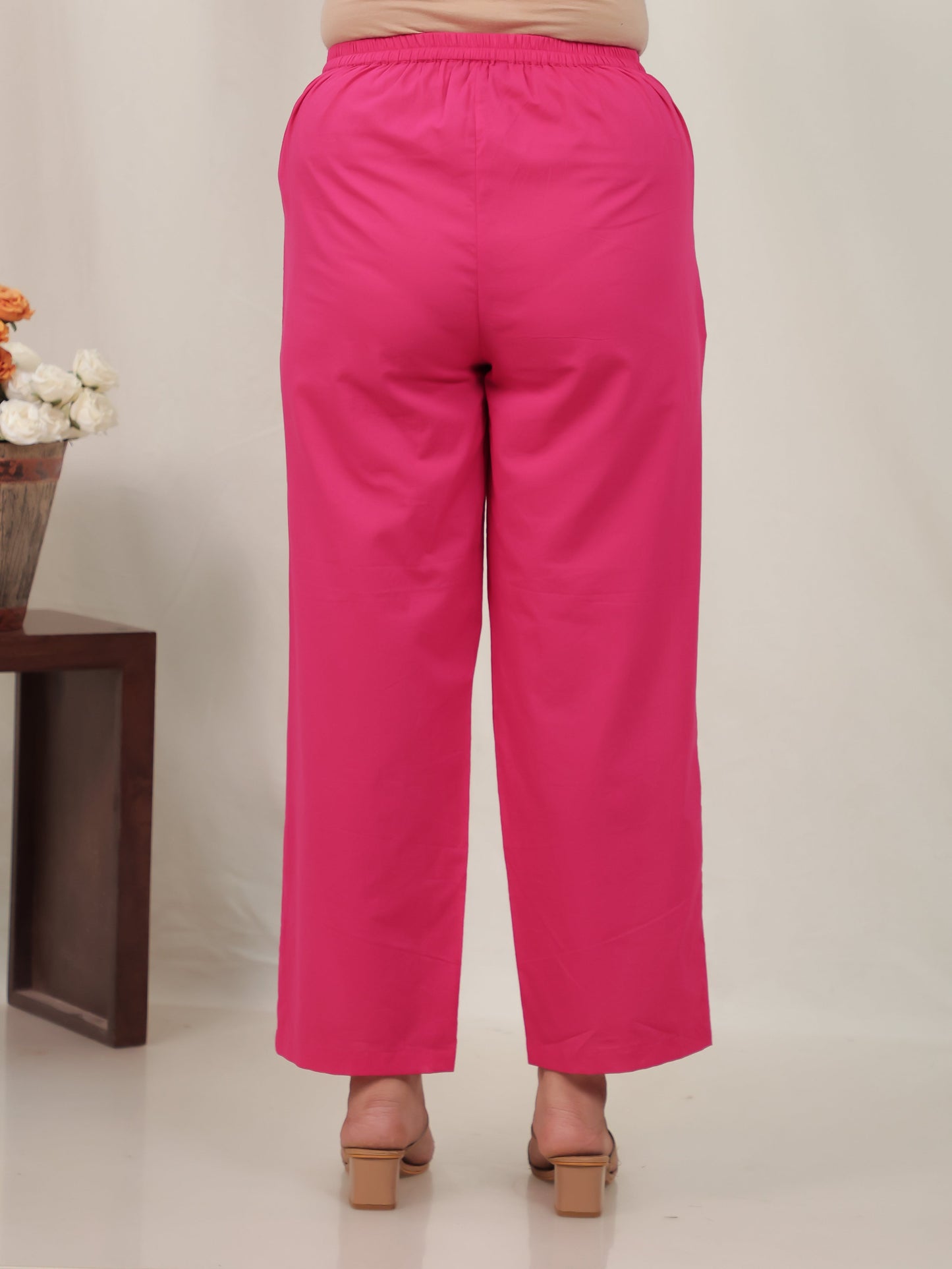 Soft Cotton Bandhani Pink Straight Trousers