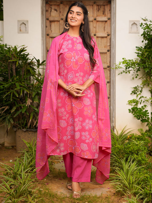 Cotton Voile Bandhani Pink Dupatta