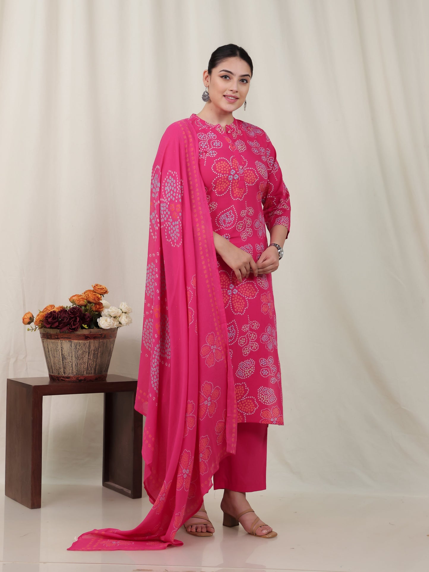 Cotton Voile Bandhani Pink Dupatta