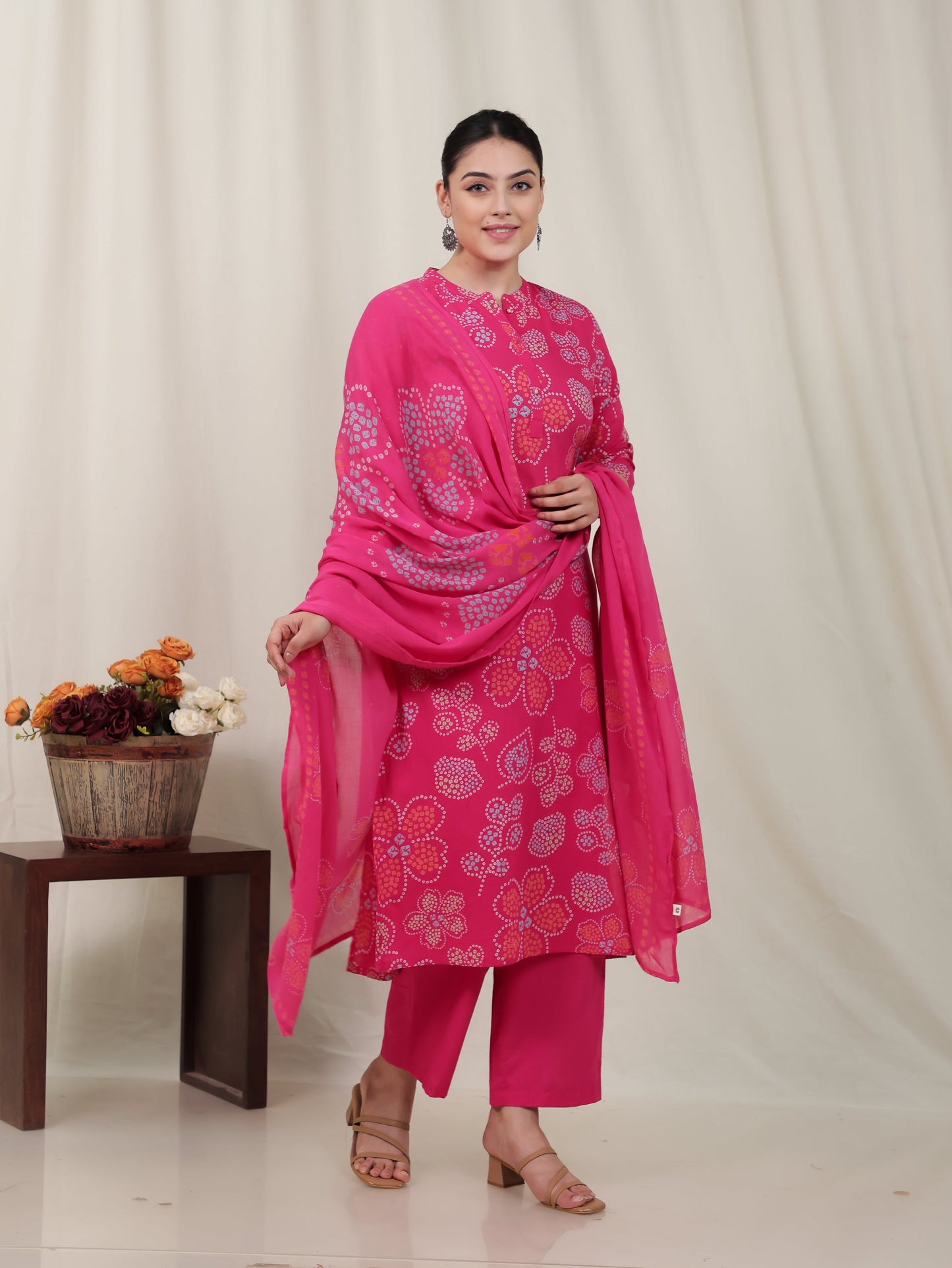 Cotton Voile Bandhani Pink Dupatta