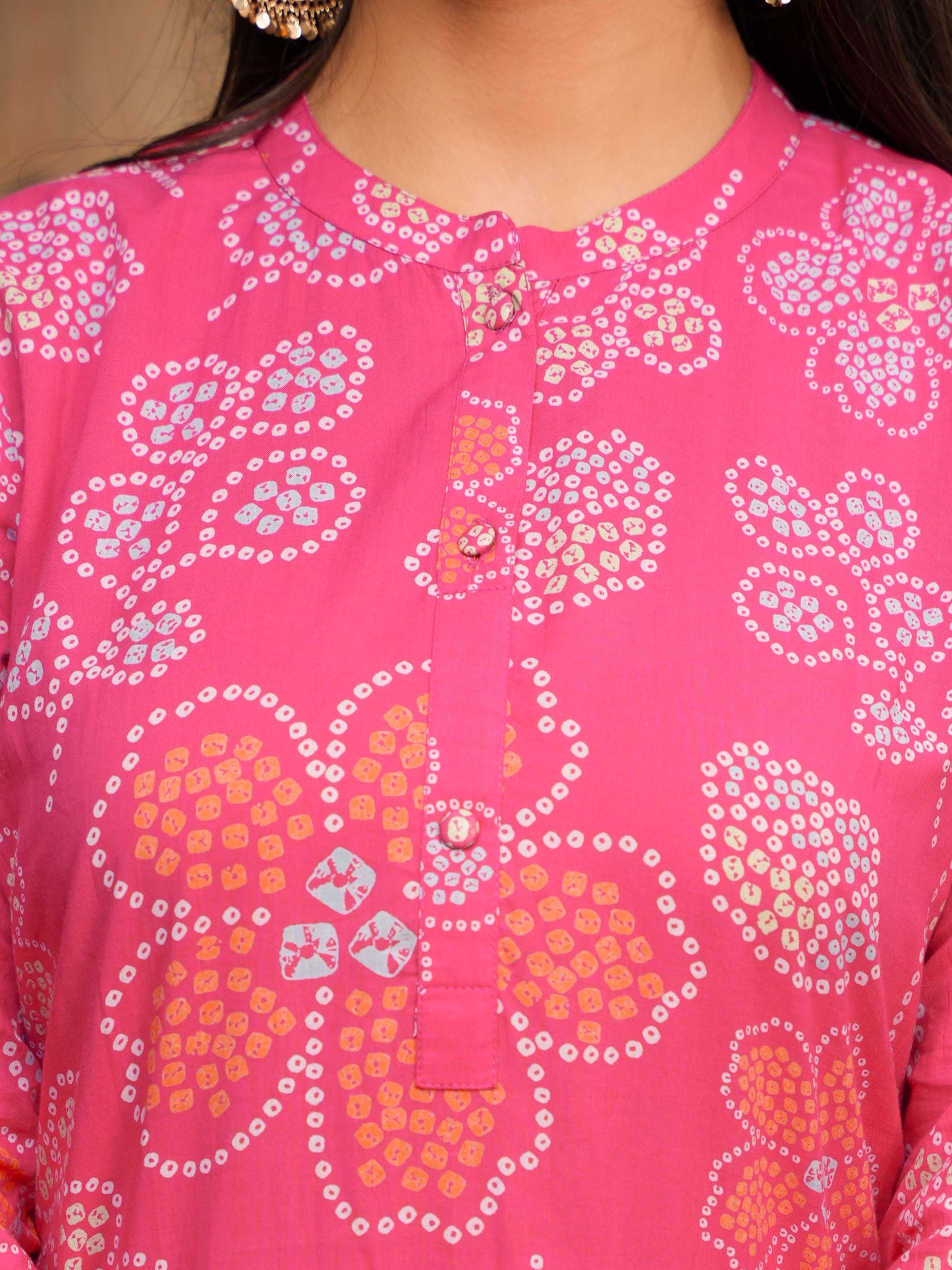 Soft Cotton Bandhani Straight Pink Kurta