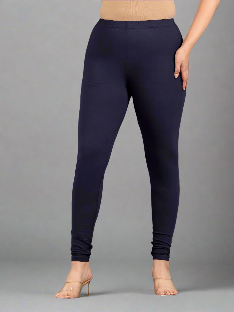 Stretchable Cotton Solid Navy Blue Leggings