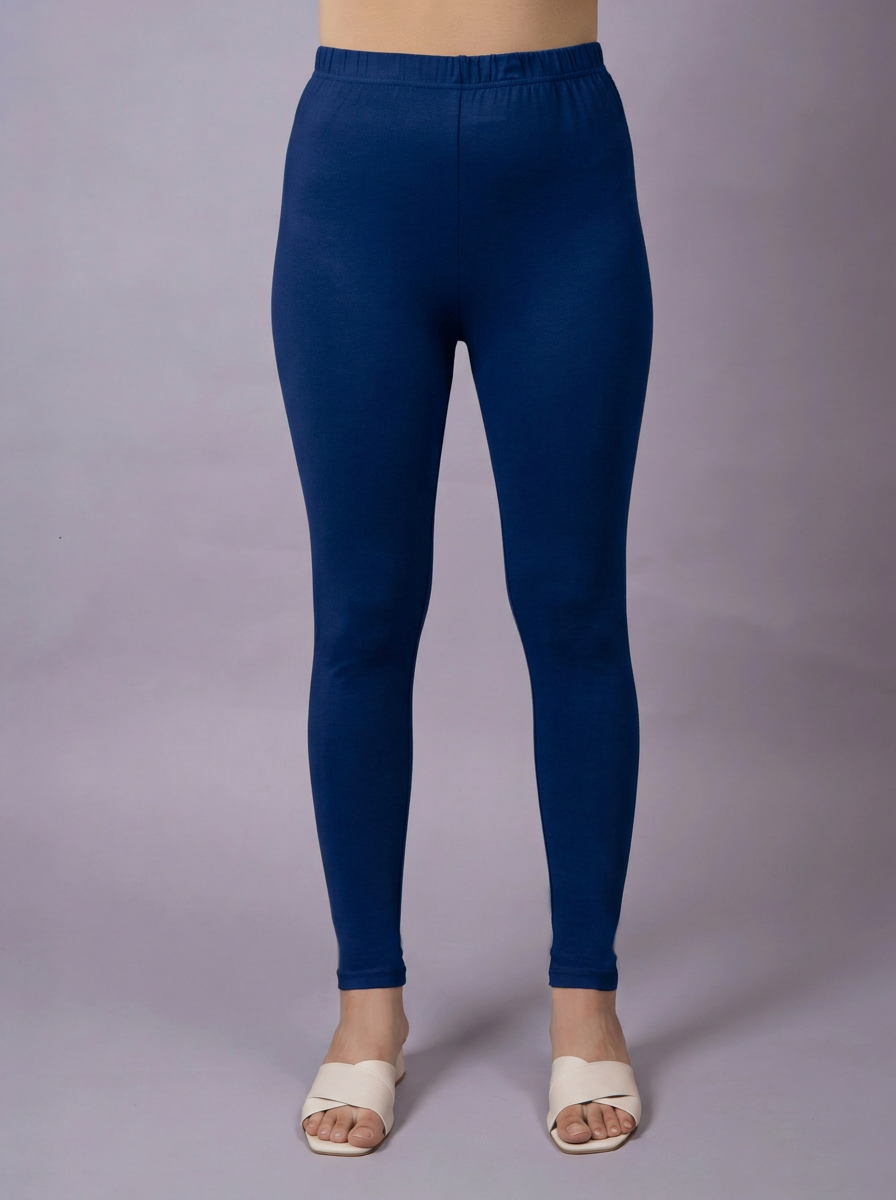 Stretchable Cotton Solid Navy Blue Leggings