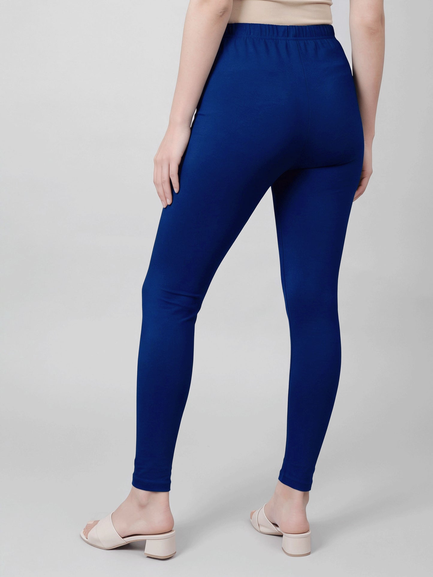 Stretchable Cotton Solid Navy Blue Leggings