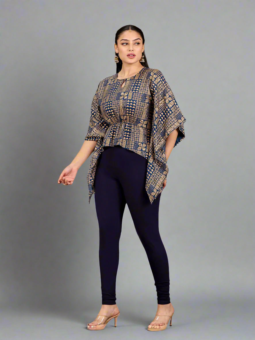 Stretchable Cotton Solid Navy Blue Leggings
