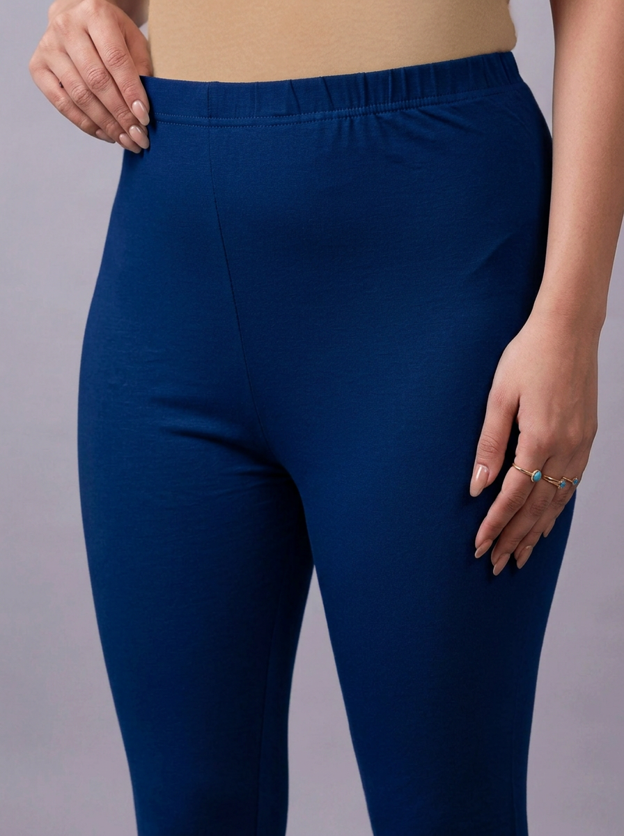 Stretchable Cotton Solid Navy Blue Leggings