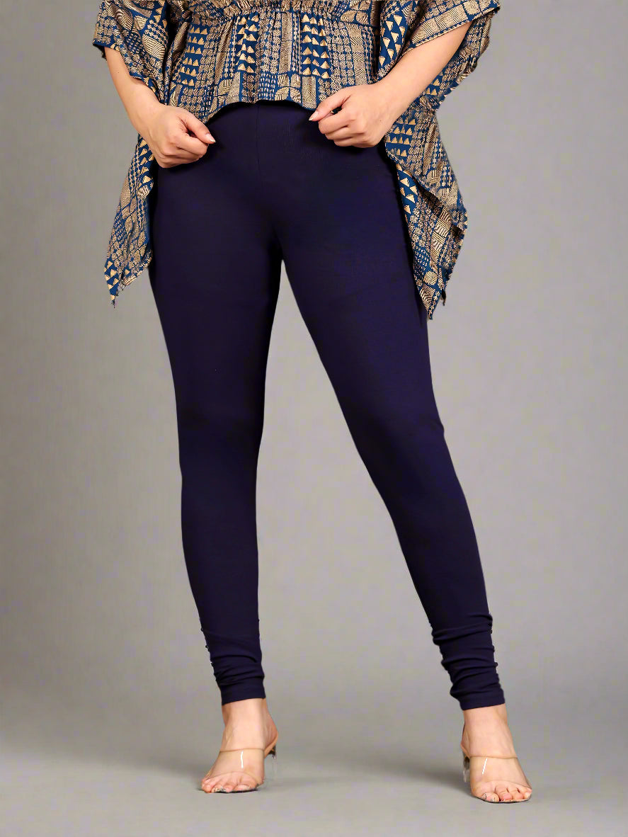 Stretchable Cotton Solid Navy Blue Leggings