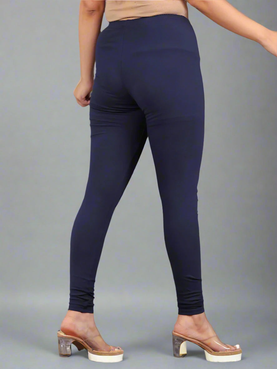 Stretchable Cotton Solid Navy Blue Leggings