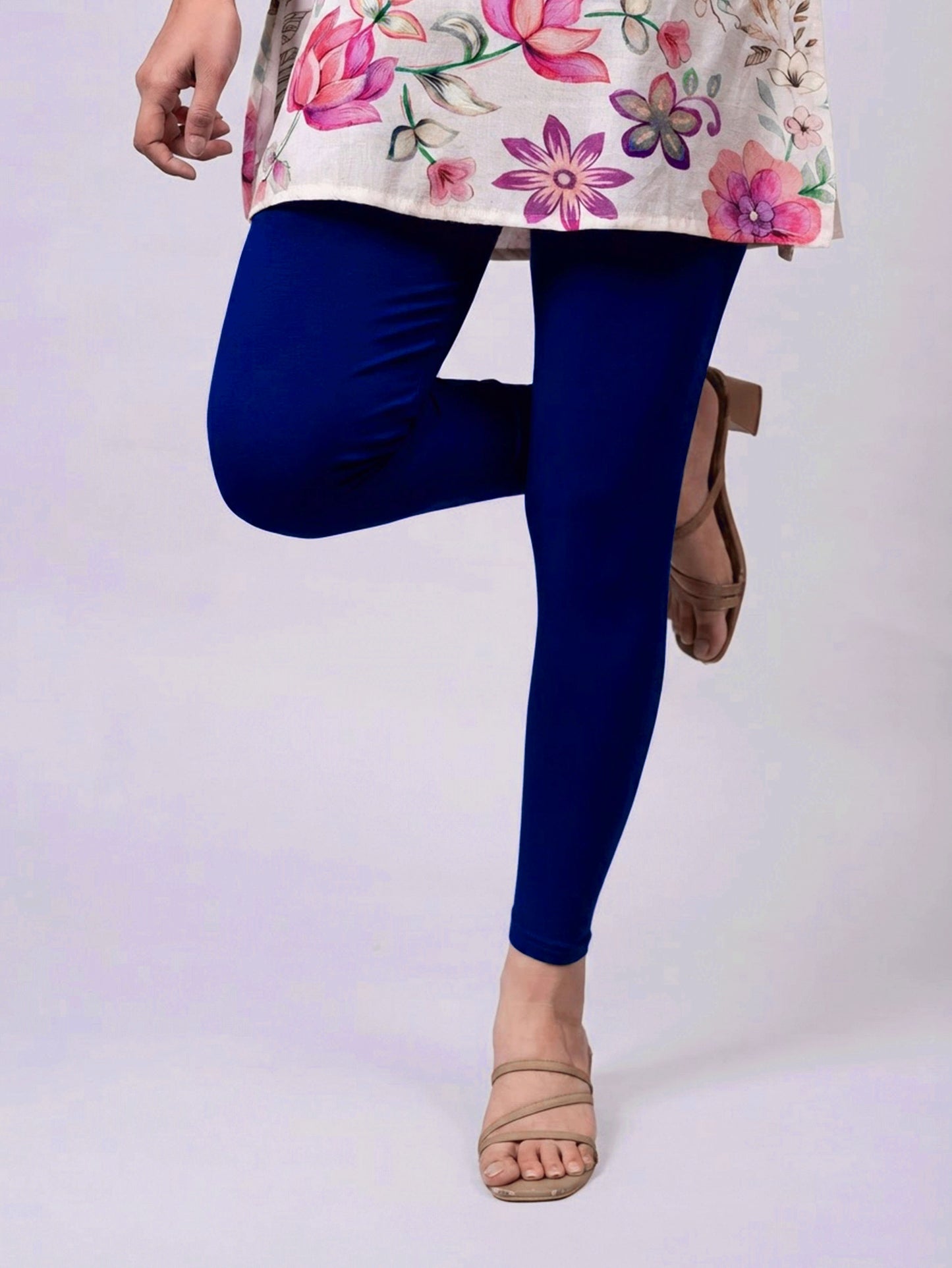Stretchable Cotton Solid Navy Blue Leggings