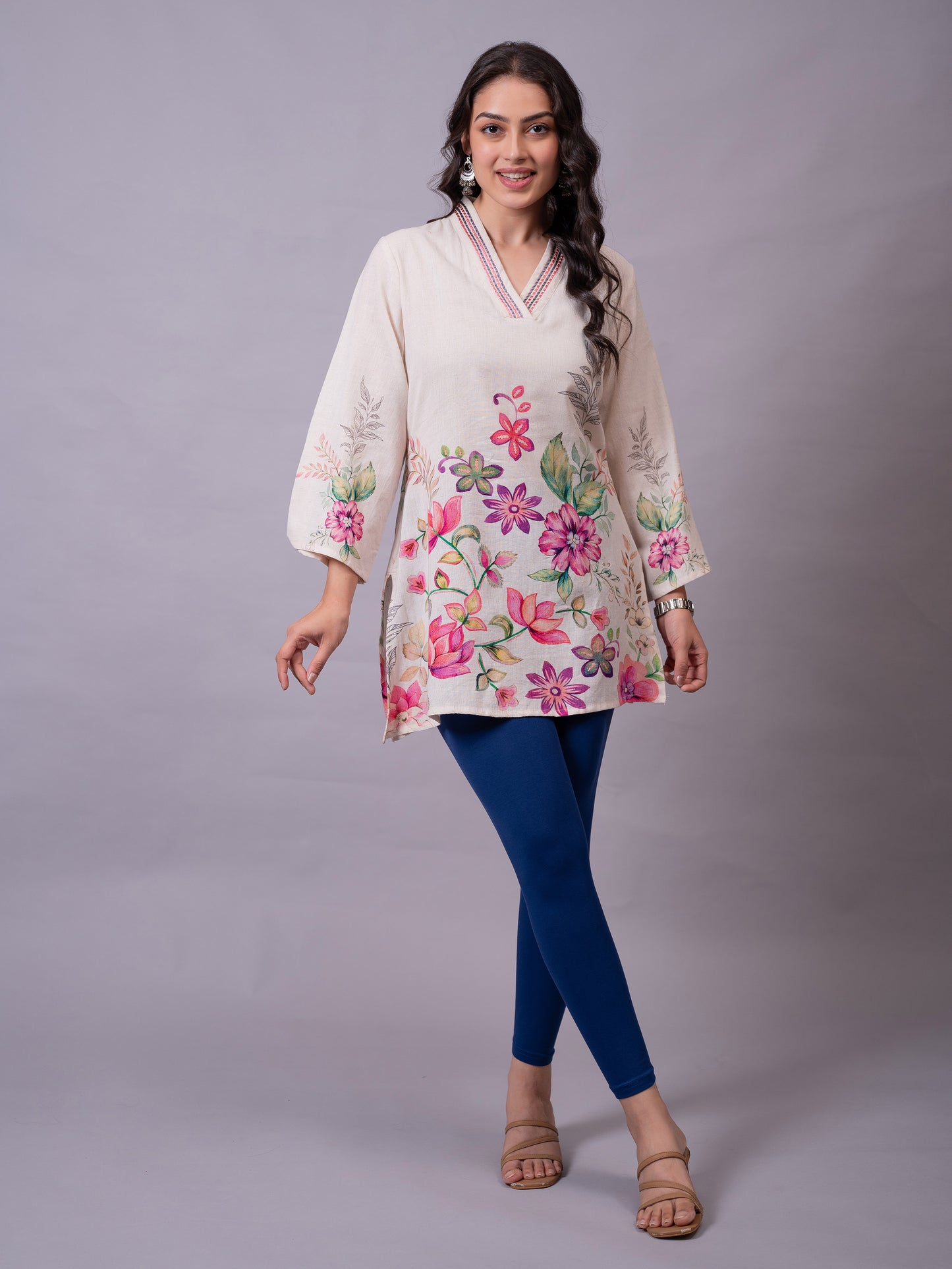 Stretchable Cotton Solid Navy Blue Leggings