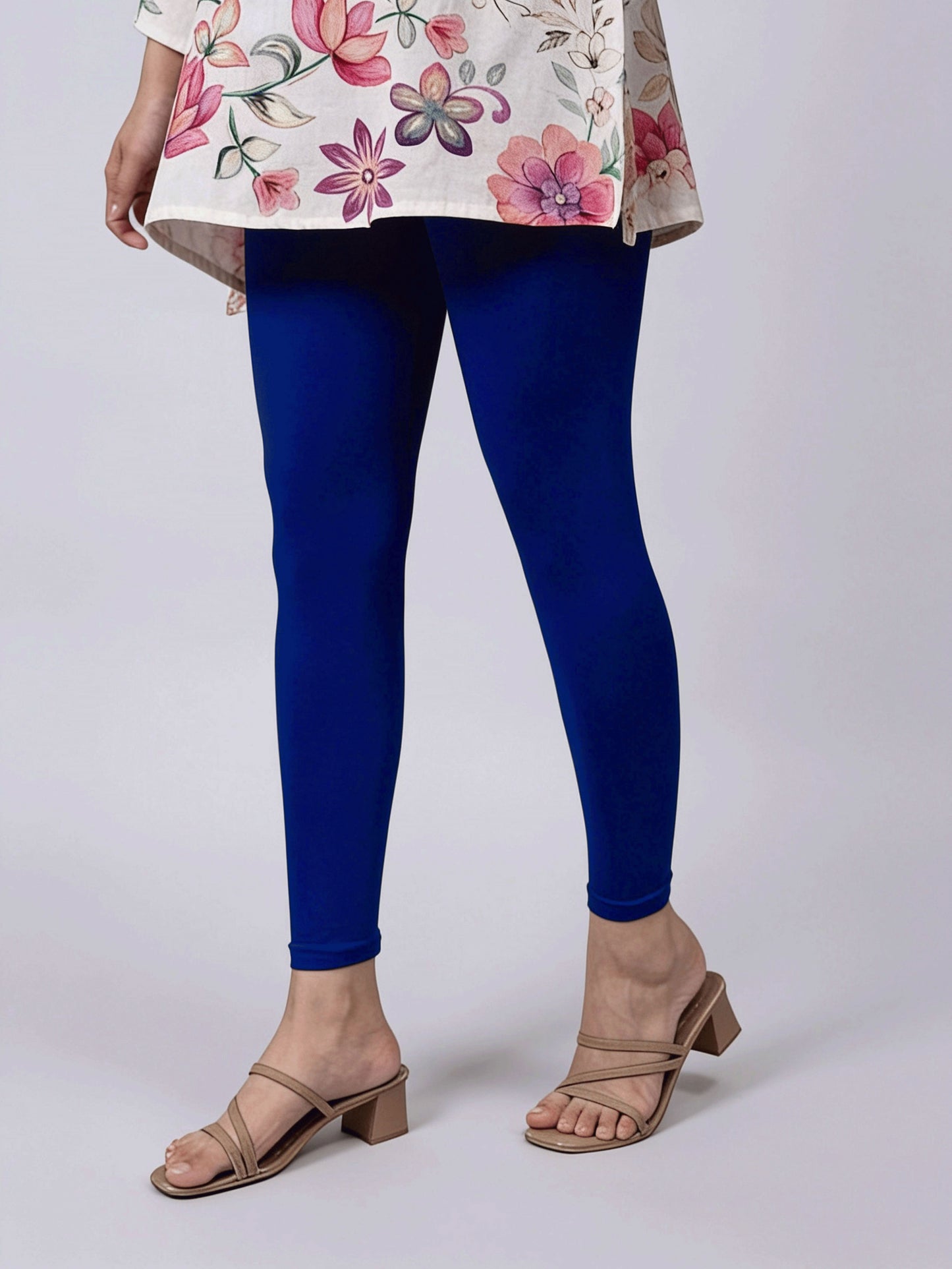 Stretchable Cotton Solid Navy Blue Leggings