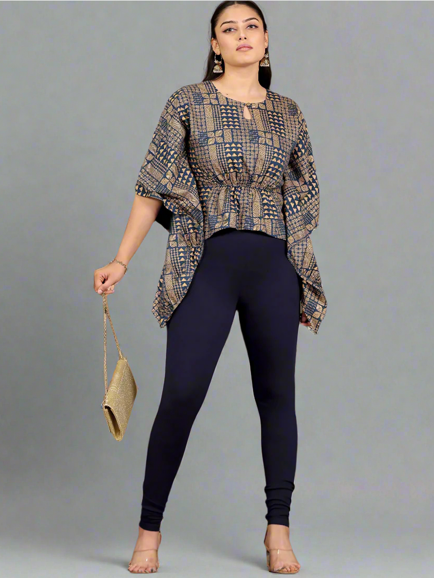 Stretchable Cotton Solid Navy Blue Leggings