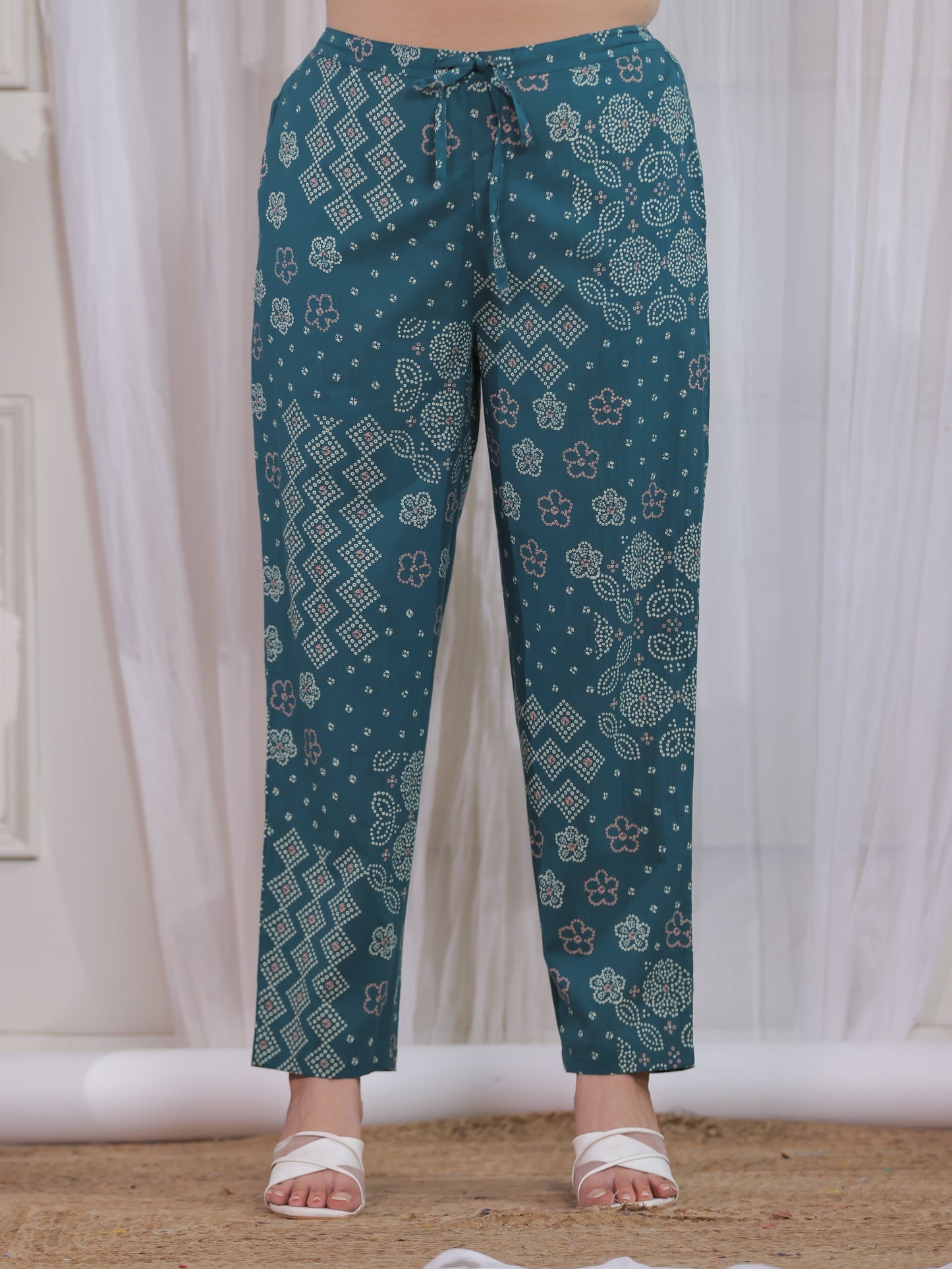 Soft Cotton Patchwork Green Tapered Tapered Trousers