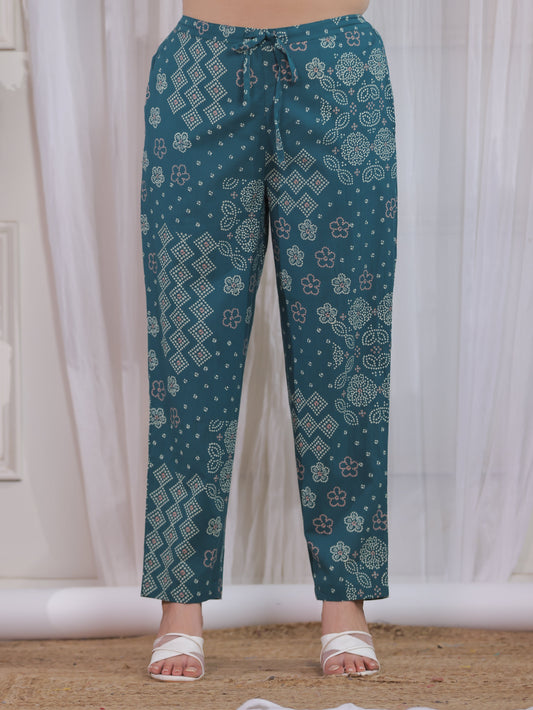 Soft Cotton Patchwork Green Tapered Tapered Trousers