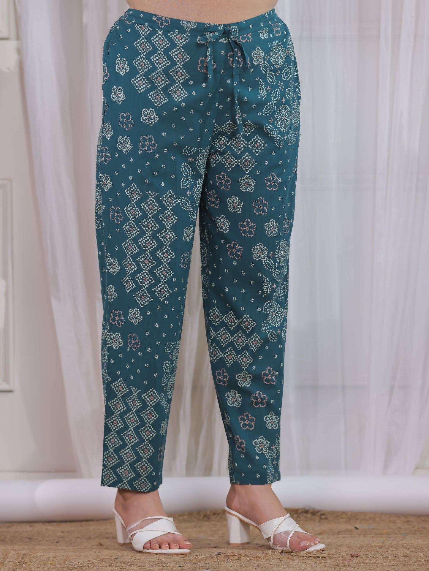Soft Cotton Patchwork Green Tapered Tapered Trousers