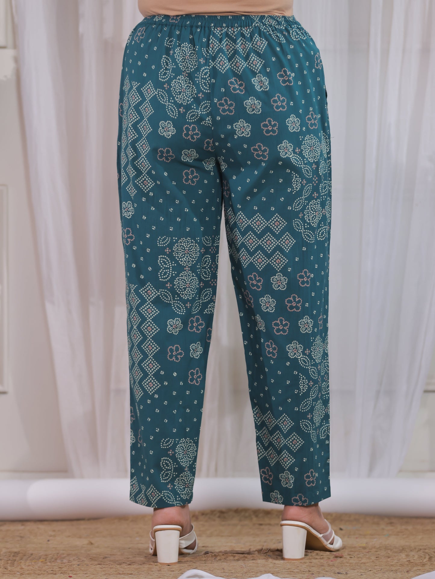 Soft Cotton Patchwork Green Tapered Tapered Trousers