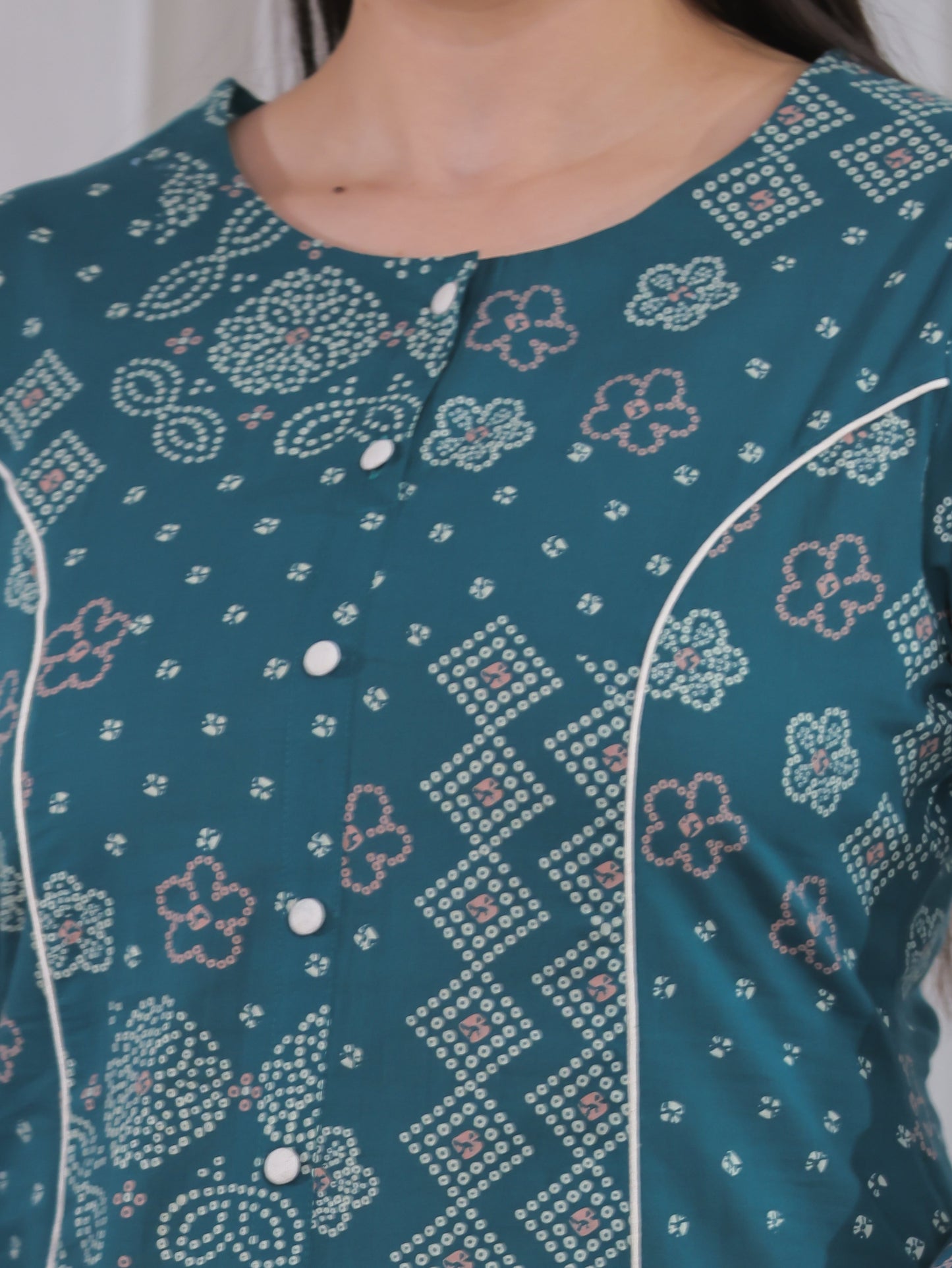 Soft Cotton Patchwork A-line Green Kurta