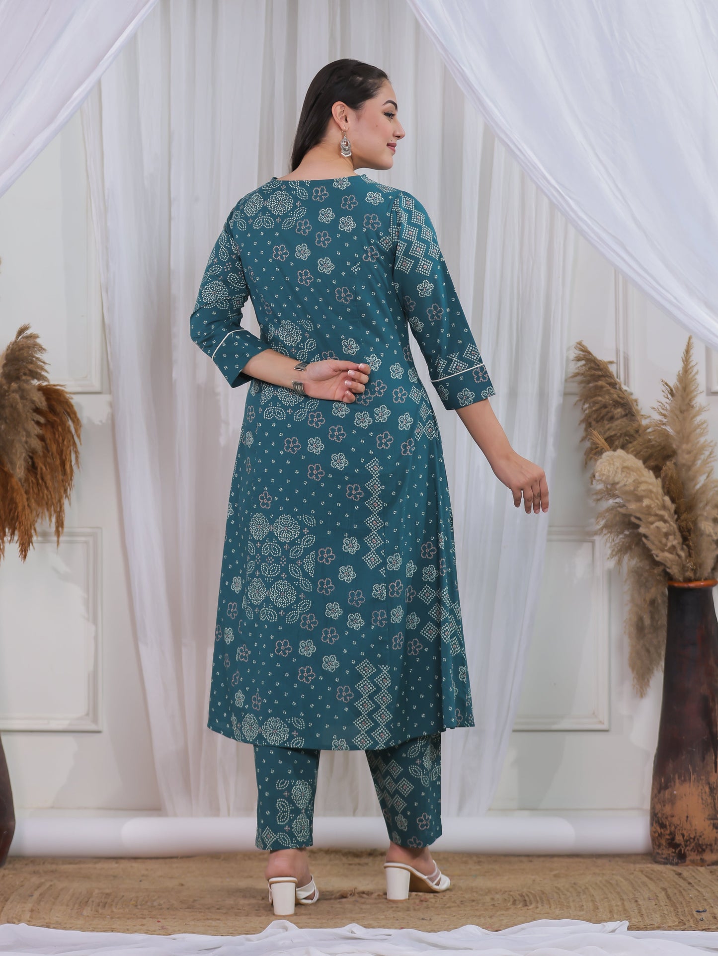 Soft Cotton Patchwork A-line Green Kurta