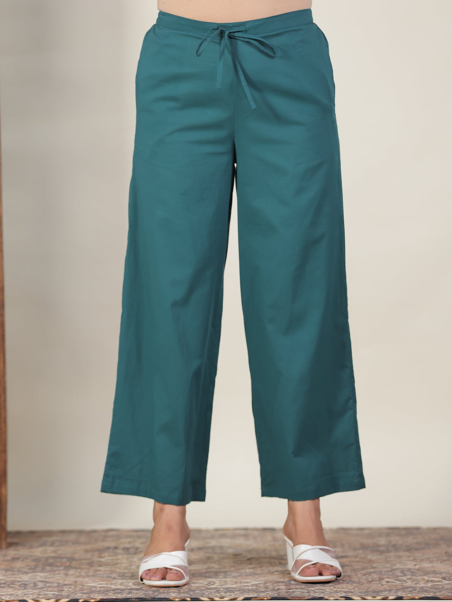 Soft Cotton Solid Green Palazzo