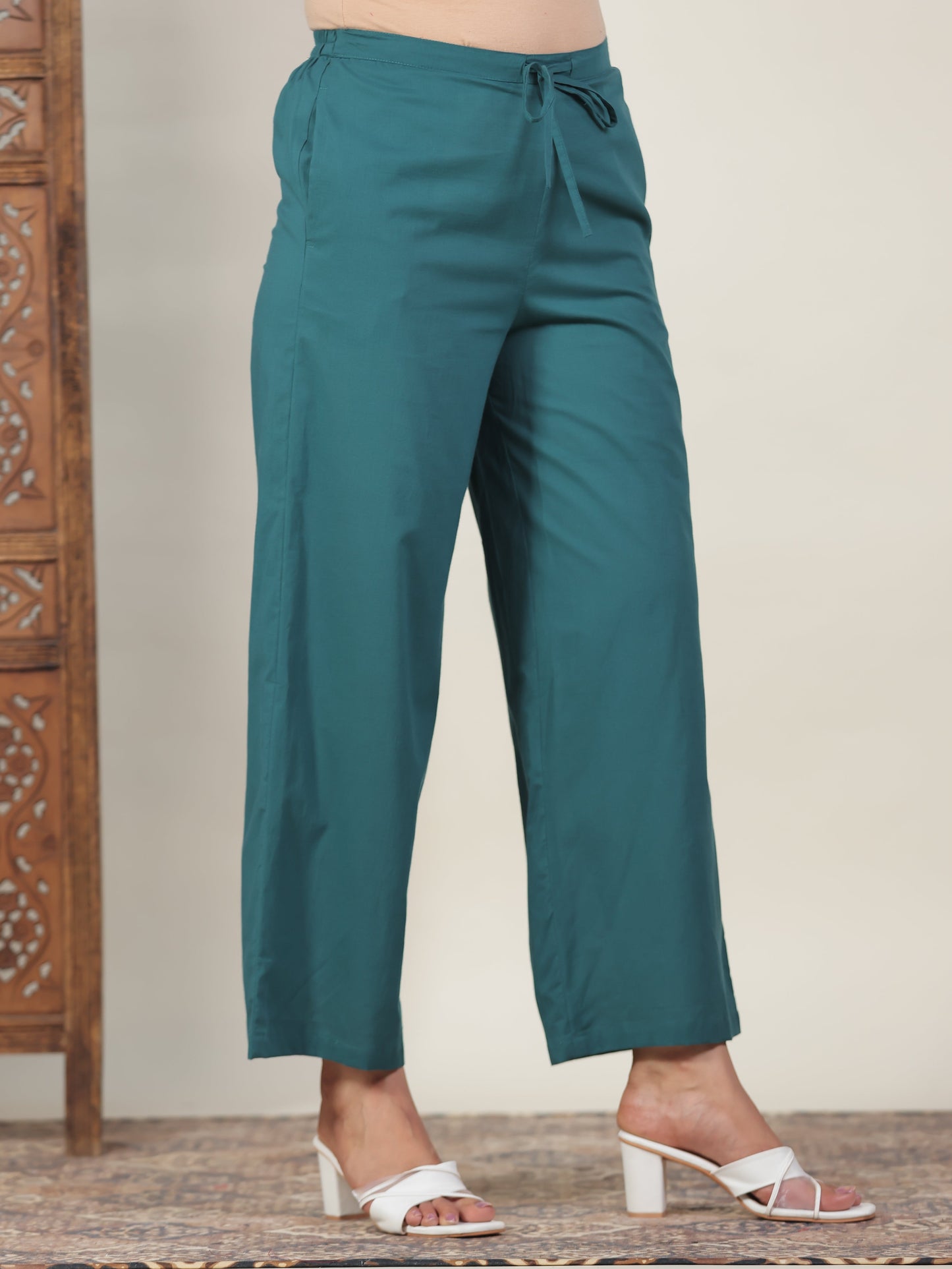 Soft Cotton Solid Green Palazzo