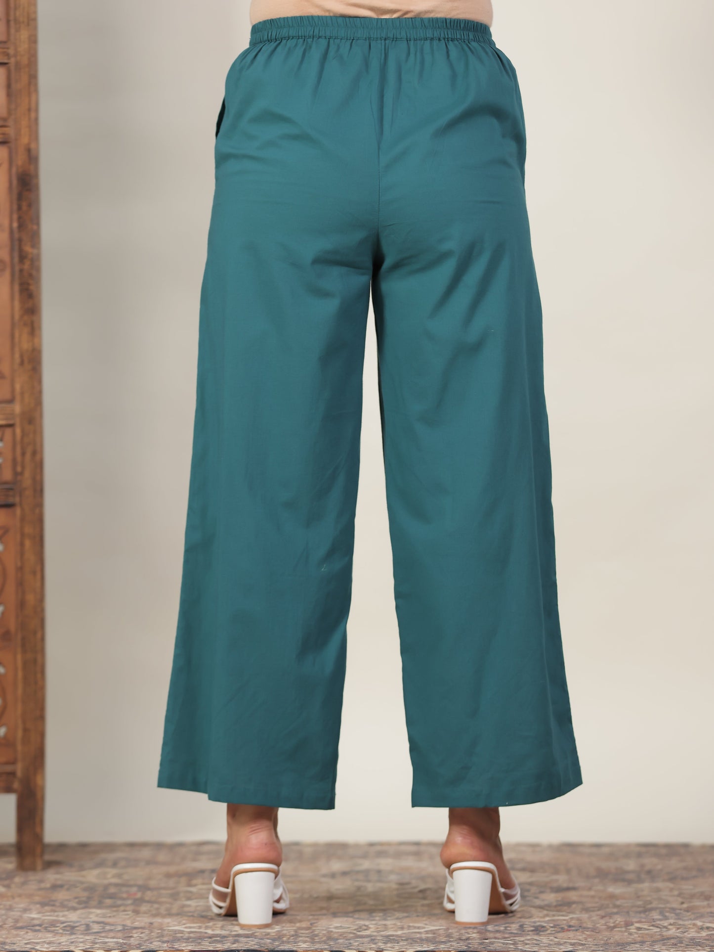 Soft Cotton Solid Green Palazzo