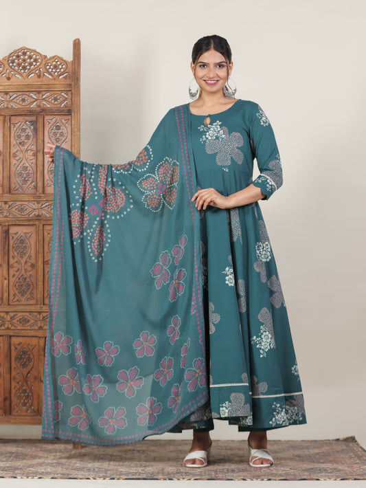 Cotton Voile Bandhani Green Dupatta