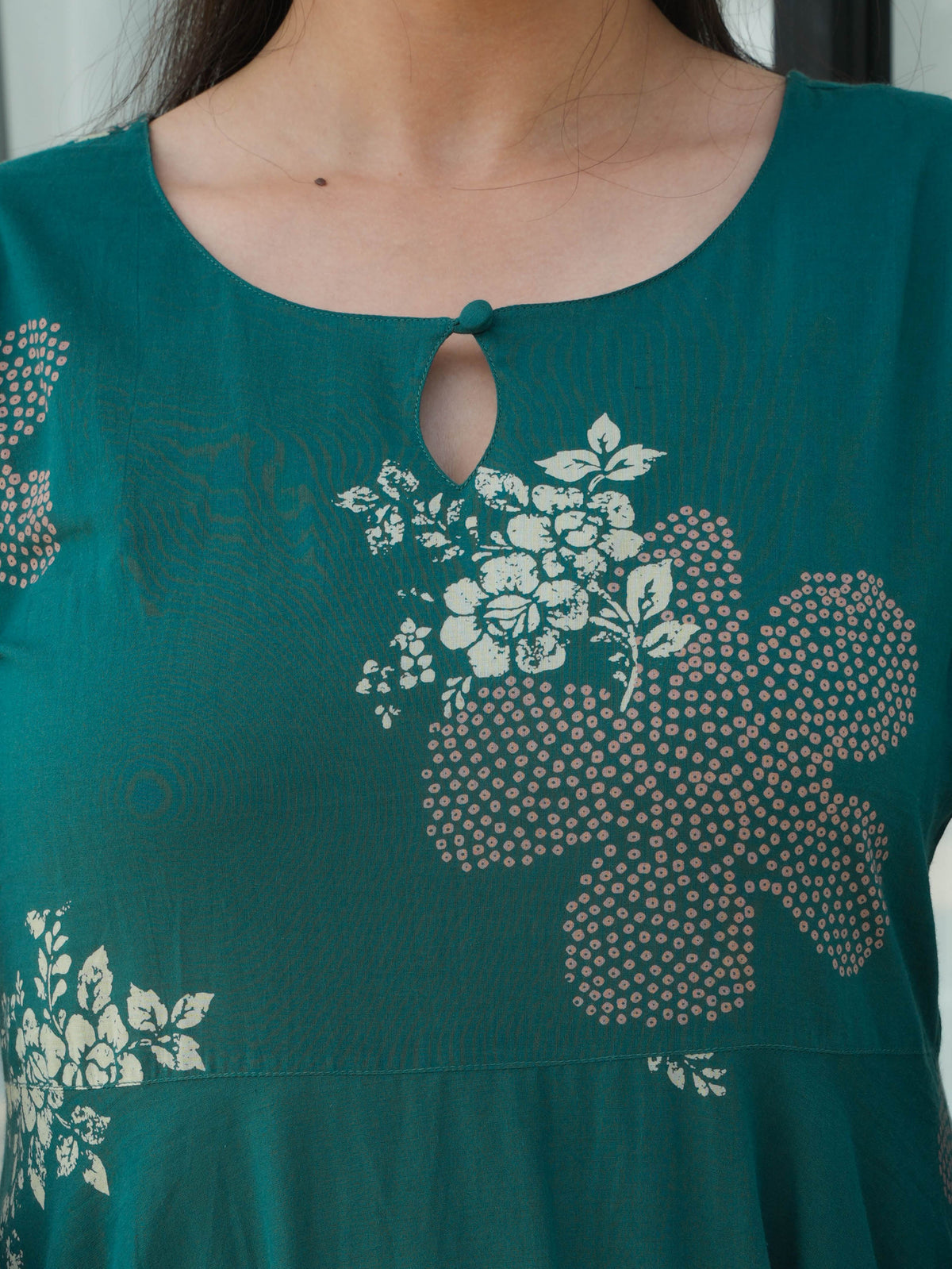 Soft Cotton Floral Anarkali Green Kurta