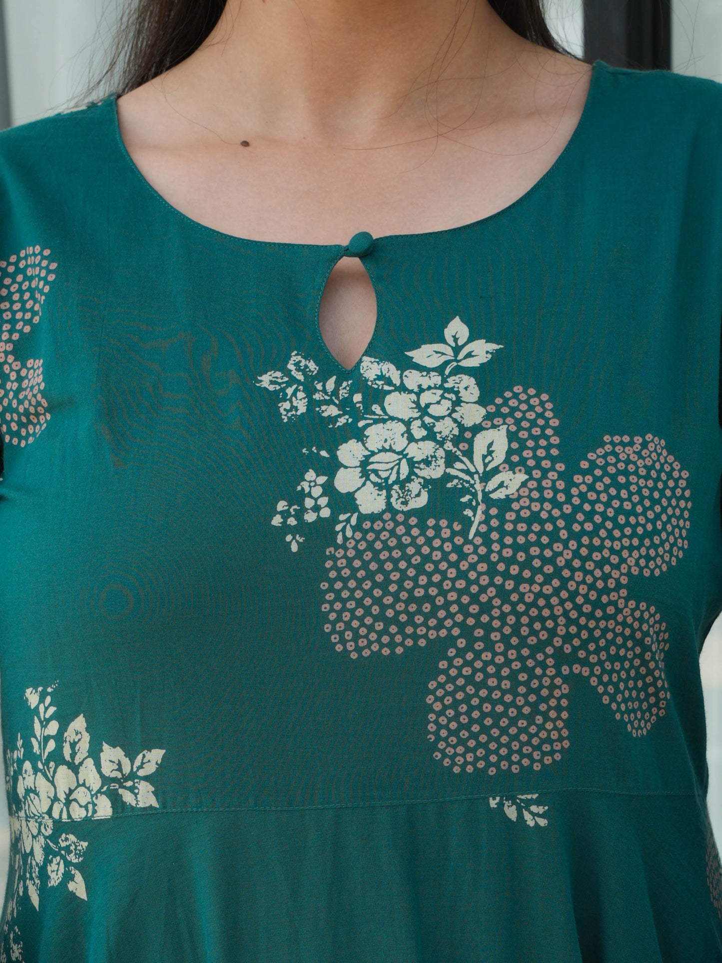Soft Cotton Floral Anarkali Green Kurta