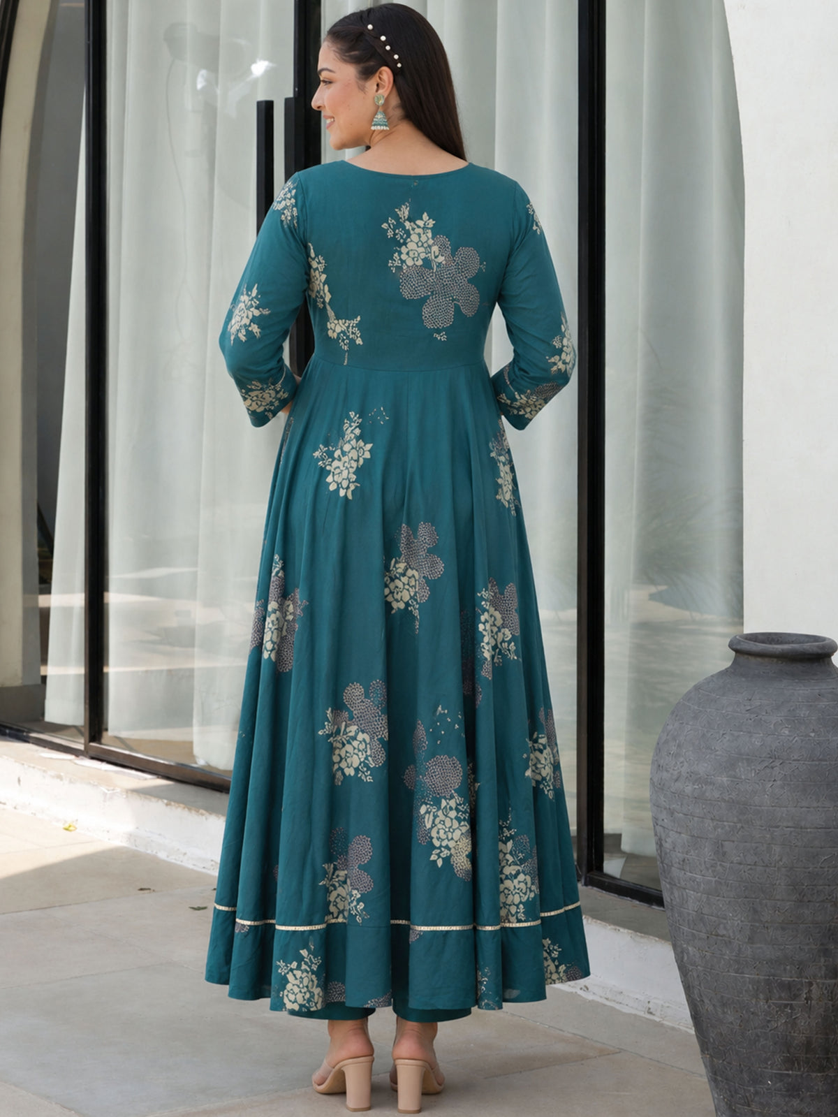 Soft Cotton Floral Anarkali Green Kurta