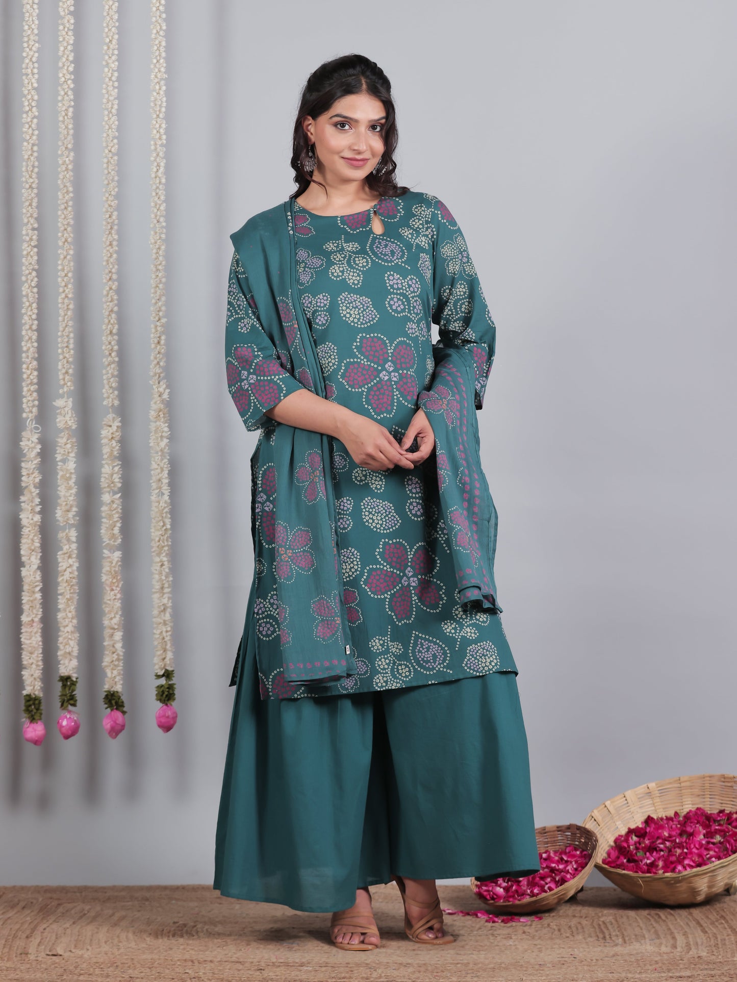 Cotton Voile Bandhani Teal Dupatta