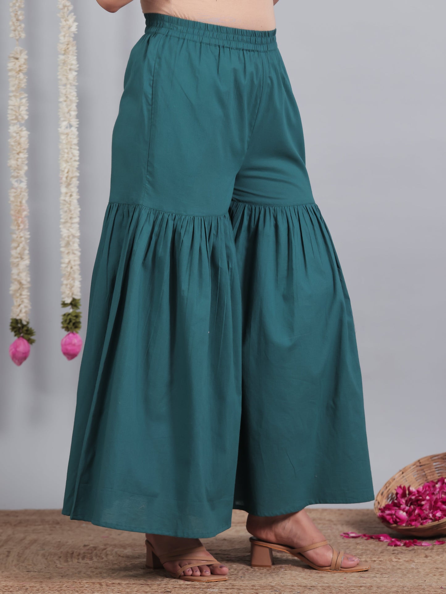 Soft Cotton Floral Straight Teal Kurta